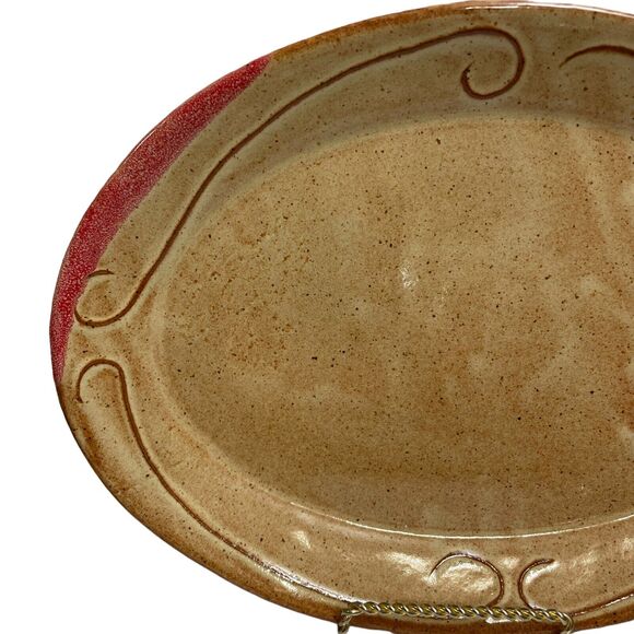 Deep South USA Pottery Snowman Platter Winter Christmas Brown Glazed 13” x 9.5” - Picture 5 of 7